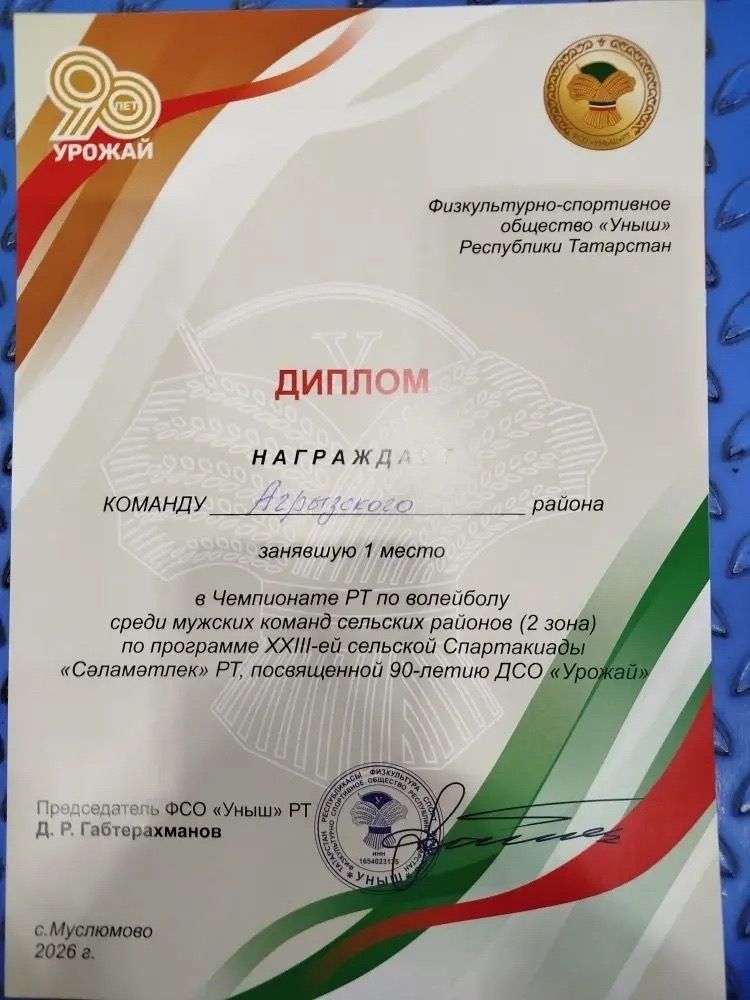 Мужская волейбольная команда Агрызского района победила в чемпионате Татарстана